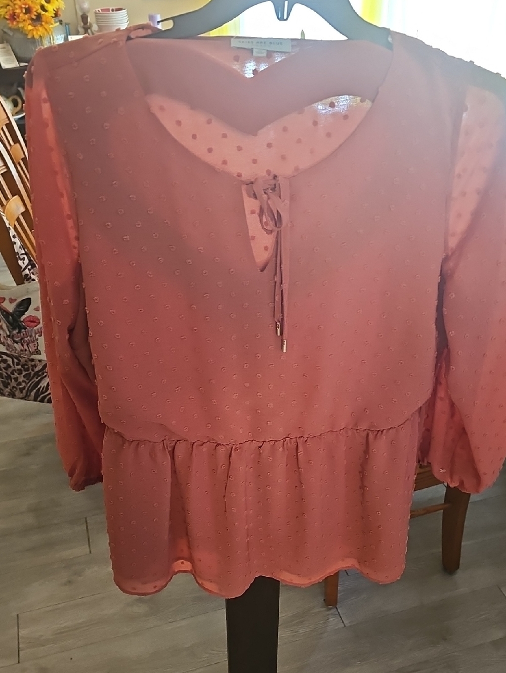 Skies Are Blue Dusty Rose Peplum Swiss Dot Blouse